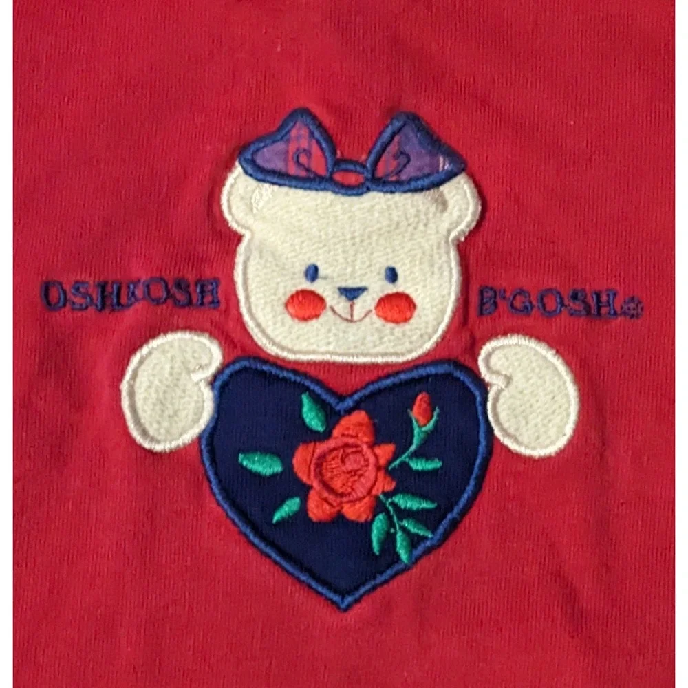 Vtg Osh Kosh B'gosh Red Sweatshirt Bear Girls 2T‎ Shirt Embroidered Heart 1990's